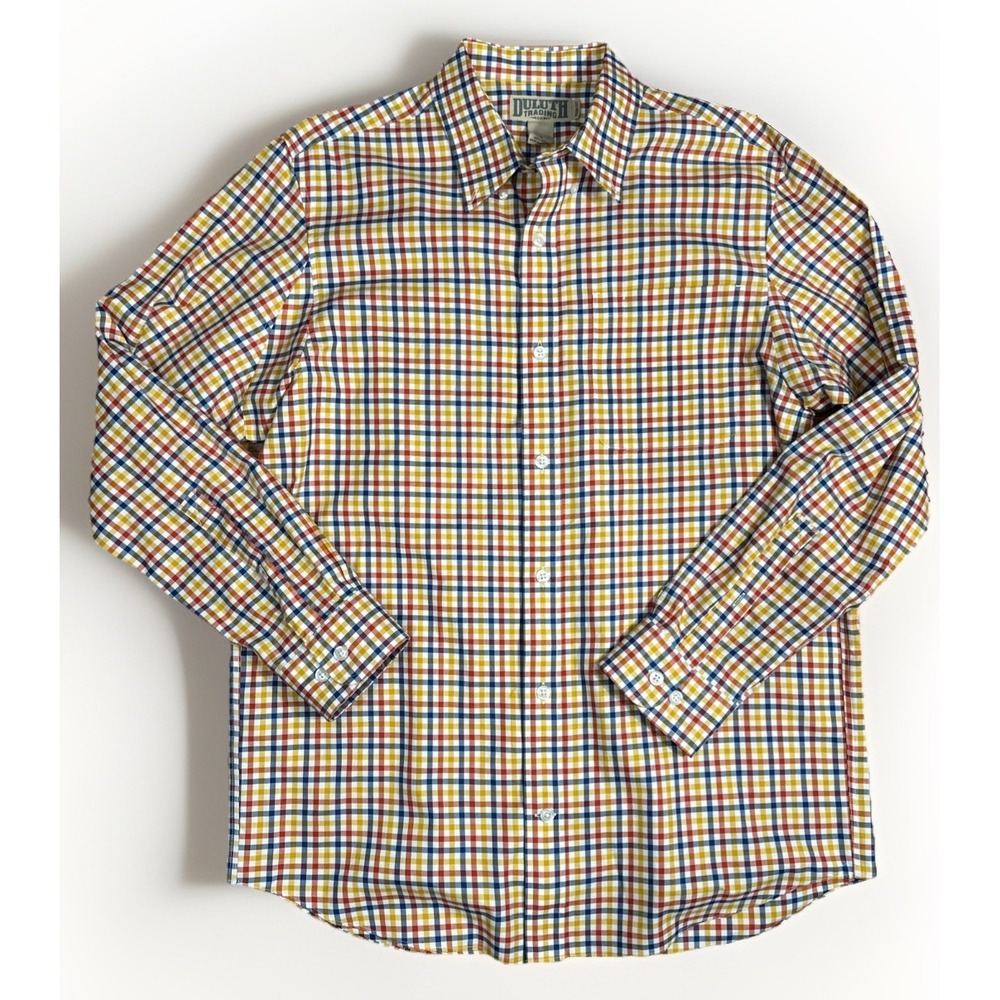 Duluth Trading Co Mens Trim Fit Large Rainbow Check Long Sleeve Button Up Shirt